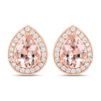 2.03 Carat Genuine Morganite and White Diamond 14K Rose Gold Earrings