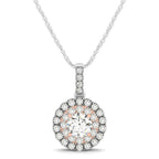 Round Shape Halo Diamond Pendant in 14k White and Rose Gold (1/2 cttw)