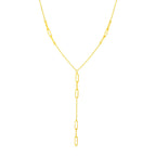 14K Yellow Gold Lariat Necklace with Paperclip Chain Stations
