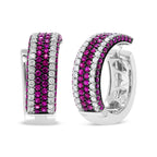 18K White Gold 1 7/8 Carat Total Weight Diamond and 1mm Round Red Ruby Open Swish Hoop Earrings (F-G Color, VS1-VS2 Clarity)