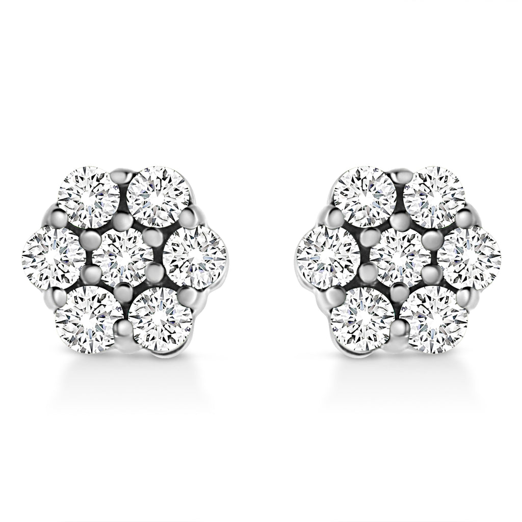 14K White Gold 1/2 Cttw Prong Set Round-Cut Diamond Flower Stud Earrings (H-I Color, I1-I2 Clarity)