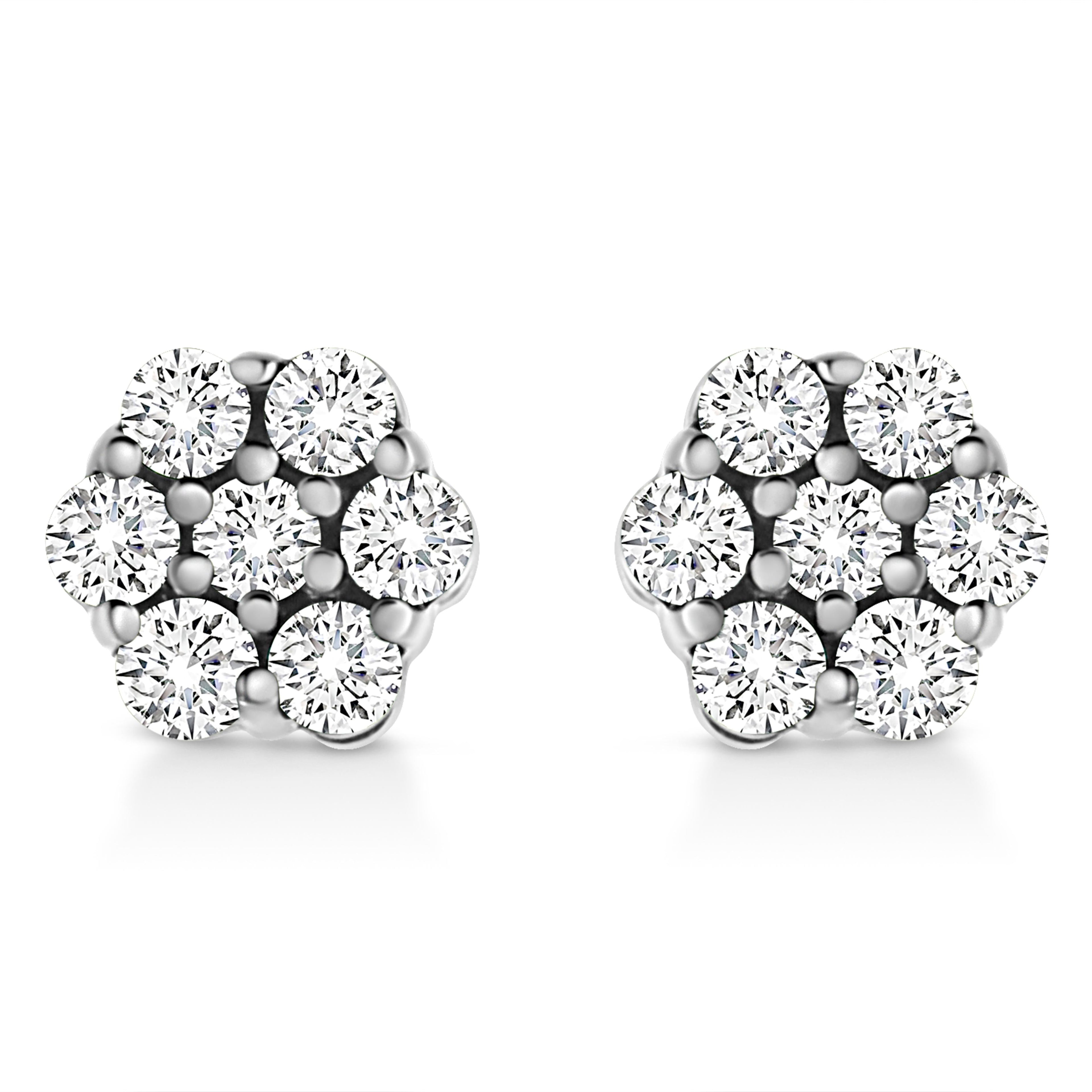 14K White Gold 1/2 Cttw Prong Set Round-Cut Diamond Flower Stud Earrings (H-I Color, I1-I2 Clarity)