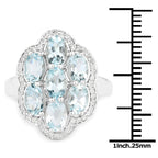 3.09 Carat Genuine Aquamarine and White Zircon .925 Sterling Silver Ring