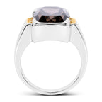 Two Tone Plated 5.51 Carat Genuine Smoky Quartz and White Topaz .925 Sterling Silver Ring