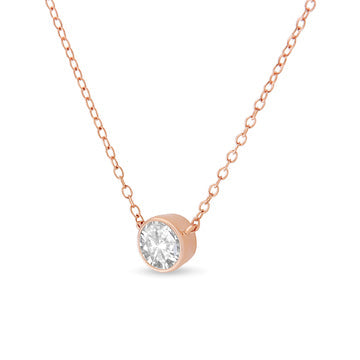.925 Sterling Silver 1/2 Carat Total Weight Diamond Bezel 18" Pendant Necklace (I-J Color, I2-I3 Clarity)