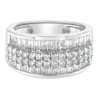 14K White Gold Round and Baguette Diamond Ring (1 1/2 Cttw, F-G Color, SI1-SI2 Clarity) - Size 6-3/4