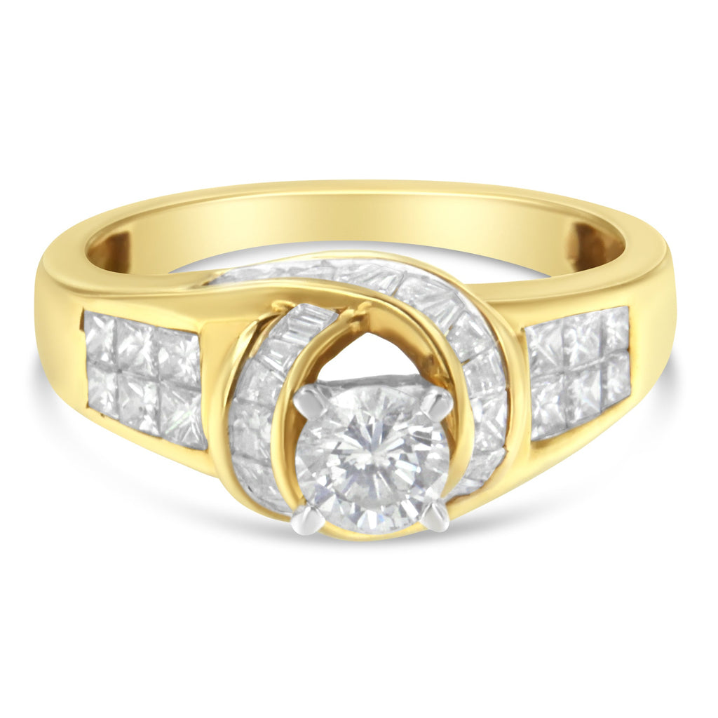 14K Two-Tone Gold Round, Baguette, and Princess Cut Diamond Ring (1 1/8 Cttw, H-I Color, SI2-I1 Clarity) - Size 6