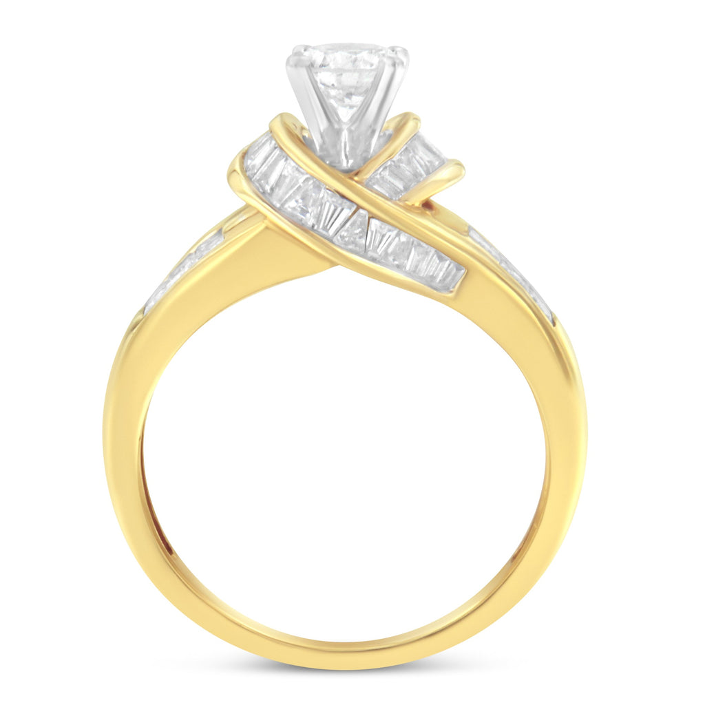 14K Two-Tone Gold Round, Baguette, and Princess Cut Diamond Ring (1 1/8 Cttw, H-I Color, SI2-I1 Clarity) - Size 6