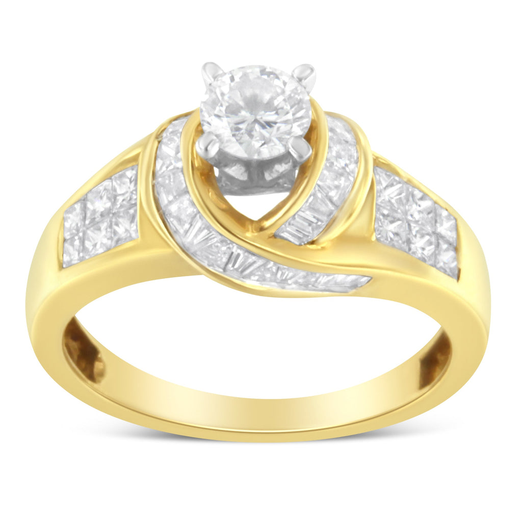 14K Two-Tone Gold Round, Baguette, and Princess Cut Diamond Ring (1 1/8 Cttw, H-I Color, SI2-I1 Clarity) - Size 6