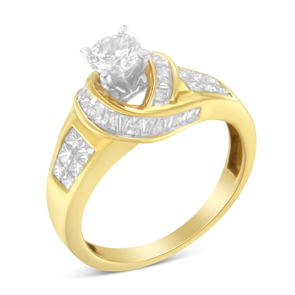 14K Two-Tone Gold Round, Baguette, and Princess Cut Diamond Ring (1 1/8 Cttw, H-I Color, SI2-I1 Clarity) - Size 6