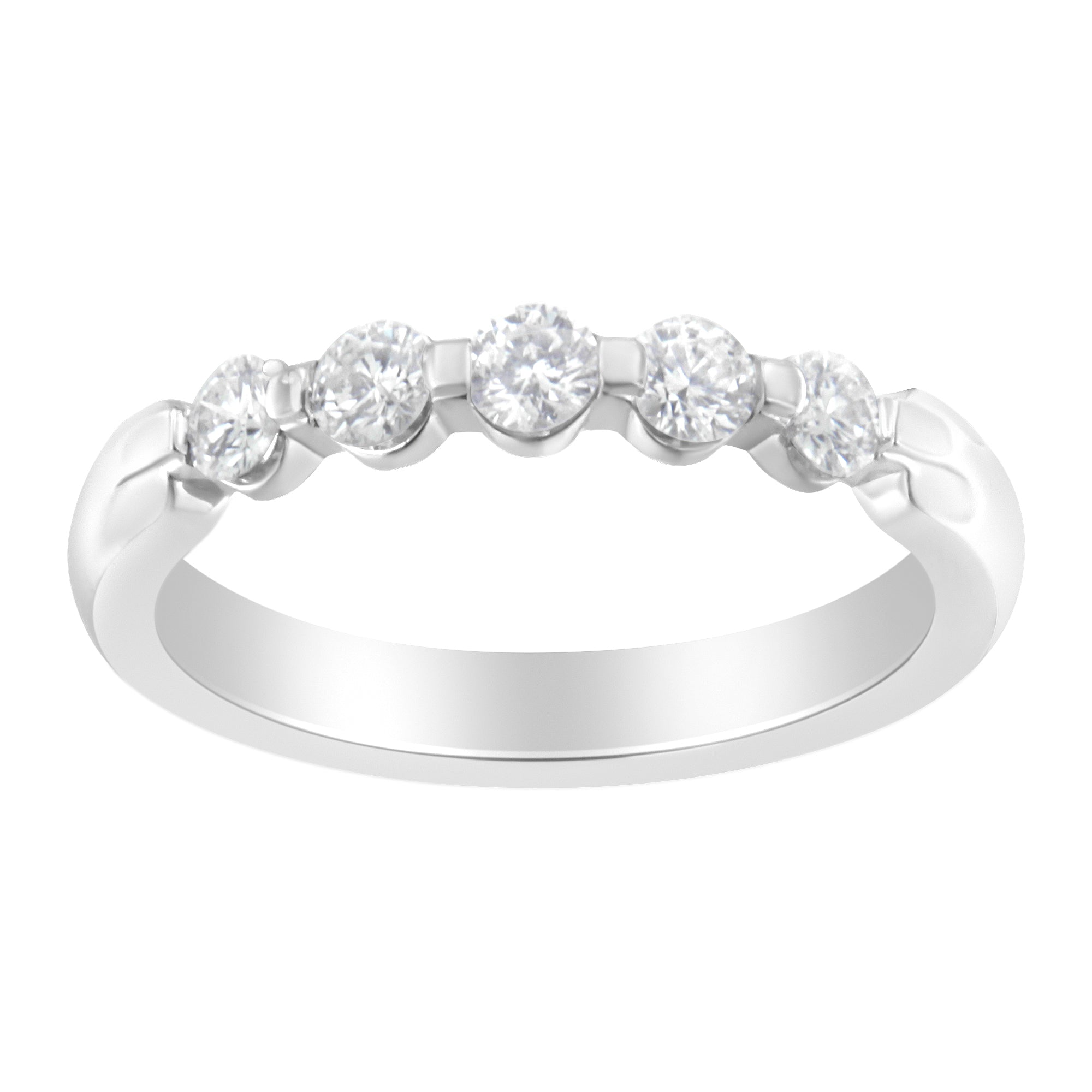 14K White Gold 1/2 cttw Diamond 5-Stone Band Ring (H-I Color, SI2-I1 Clarity) - Size 7