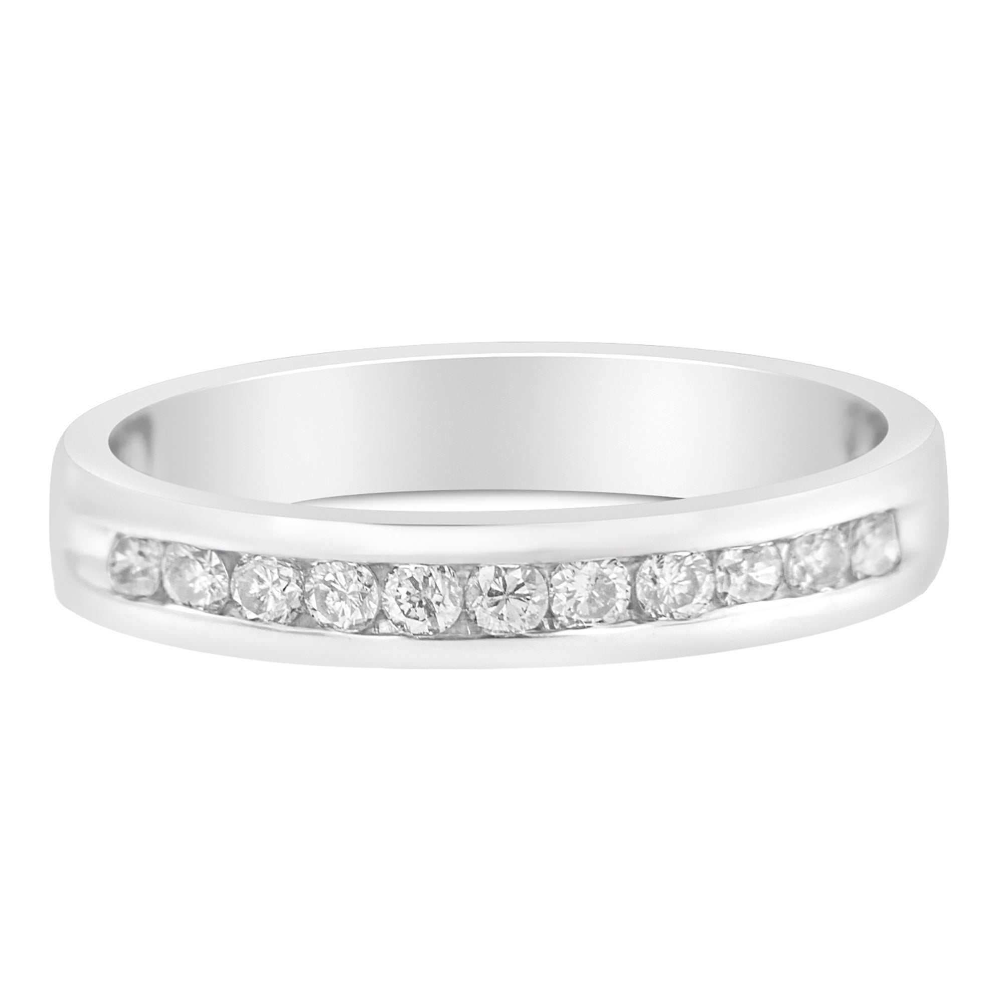 18K White Gold 1/4 Carat Total Weight Channel Set Brilliant Round-Cut Diamond Classic 11 Stone Wedding Band Ring (E-F Color, I1-I2 Clarity) - Size 5