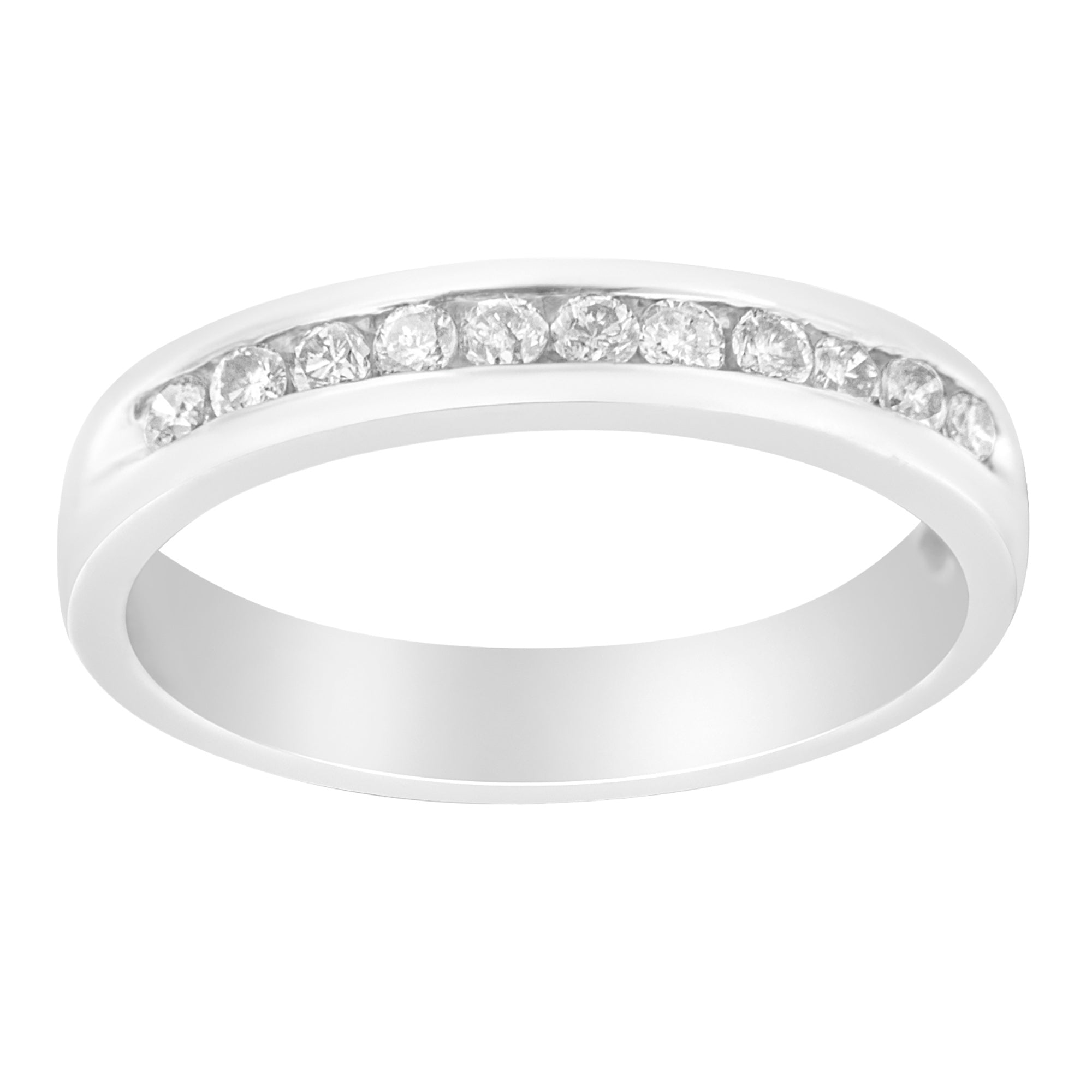 18K White Gold 1/4 Carat Total Weight Channel Set Brilliant Round-Cut Diamond Classic 11 Stone Wedding Band Ring (E-F Color, I1-I2 Clarity) - Size 5