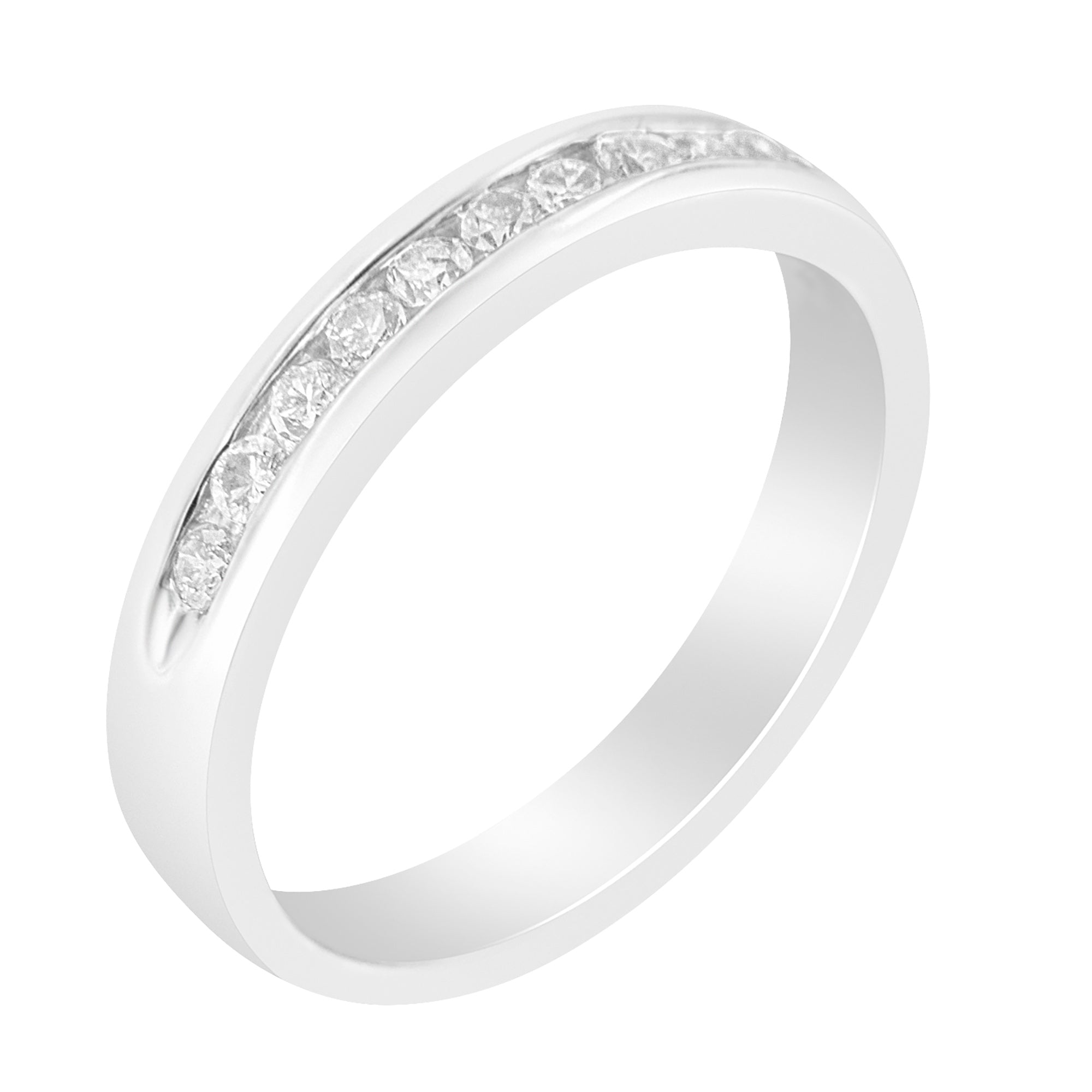 18K White Gold 1/4 Carat Total Weight Channel Set Brilliant Round-Cut Diamond Classic 11 Stone Wedding Band Ring (E-F Color, I1-I2 Clarity) - Size 5