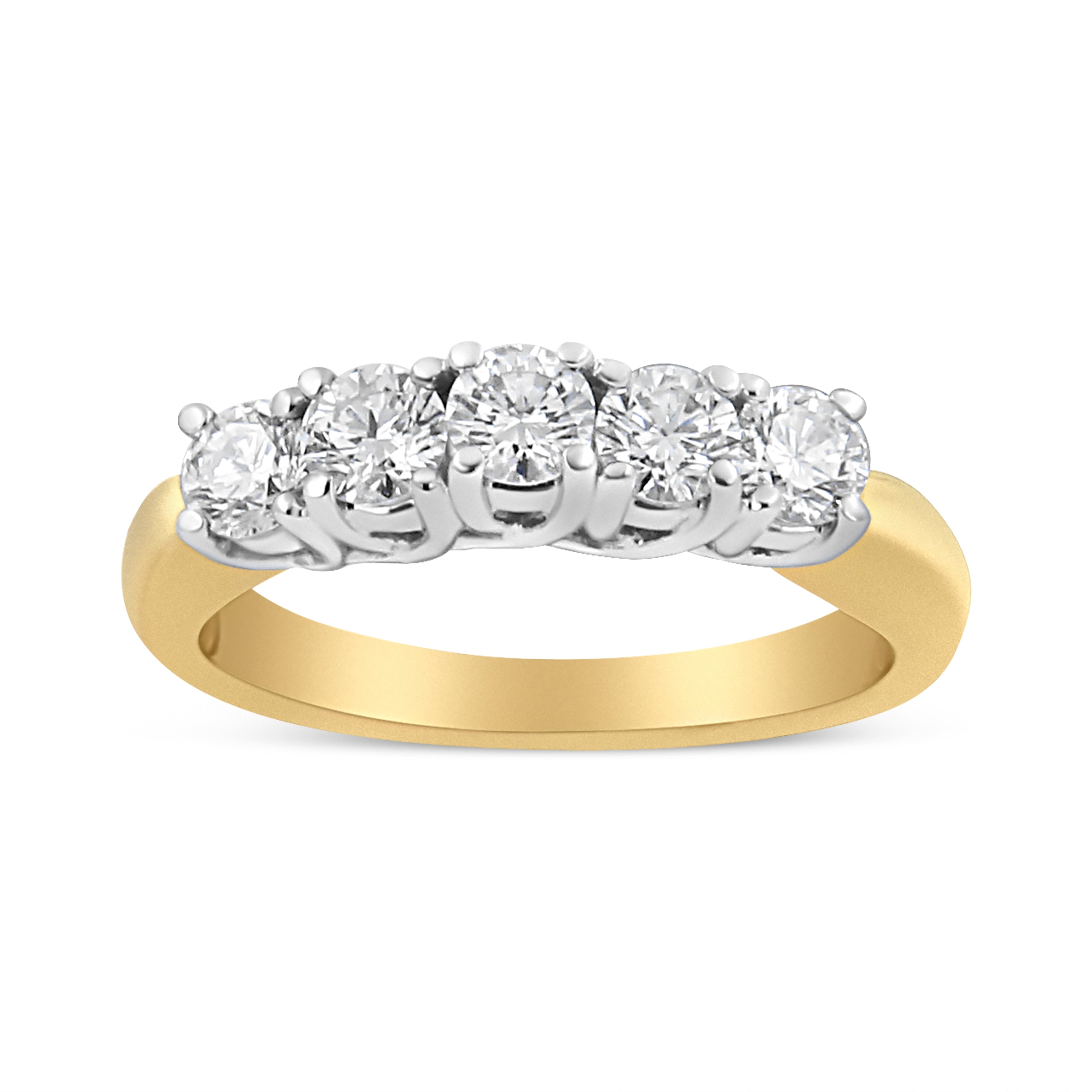 18K Yellow Gold 1.0 Cttw 4 Prong Set Round Cut Diamond Step Up 5 Stone Ring Band (F-G Color, SI1-SI2 Clarity) - Size 6