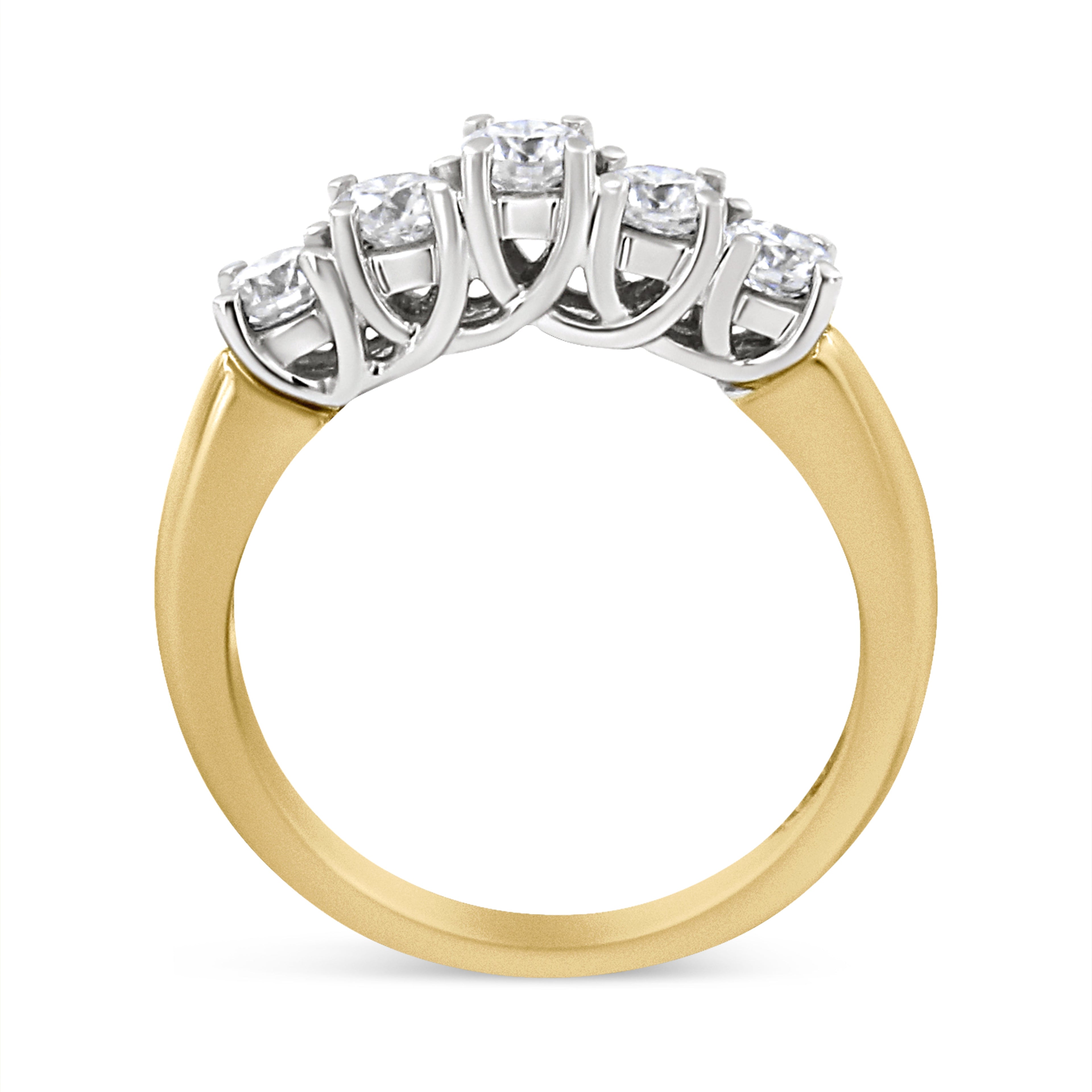 18K Yellow Gold 1.0 Cttw 4 Prong Set Round Cut Diamond Step Up 5 Stone Ring Band (F-G Color, SI1-SI2 Clarity) - Size 6
