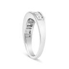 14K White Gold Alternating 1.0 Cttw Round and Baguette Diamond Channel Band Ring