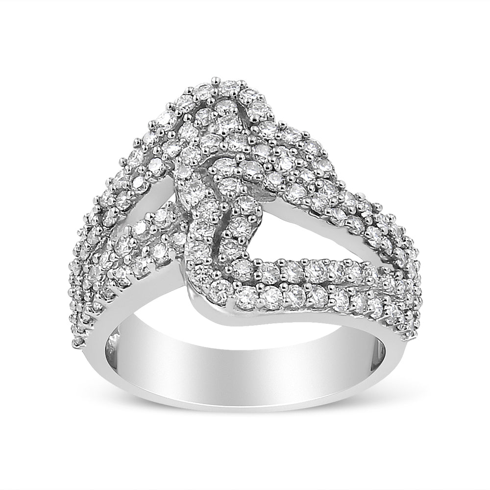 14K White Gold 1 1/2 Carat Total Weight Diamond Open Double Heart Bypass Ring Band (H-I Color, VS1-VS2 Clarity) - Ring Size 7