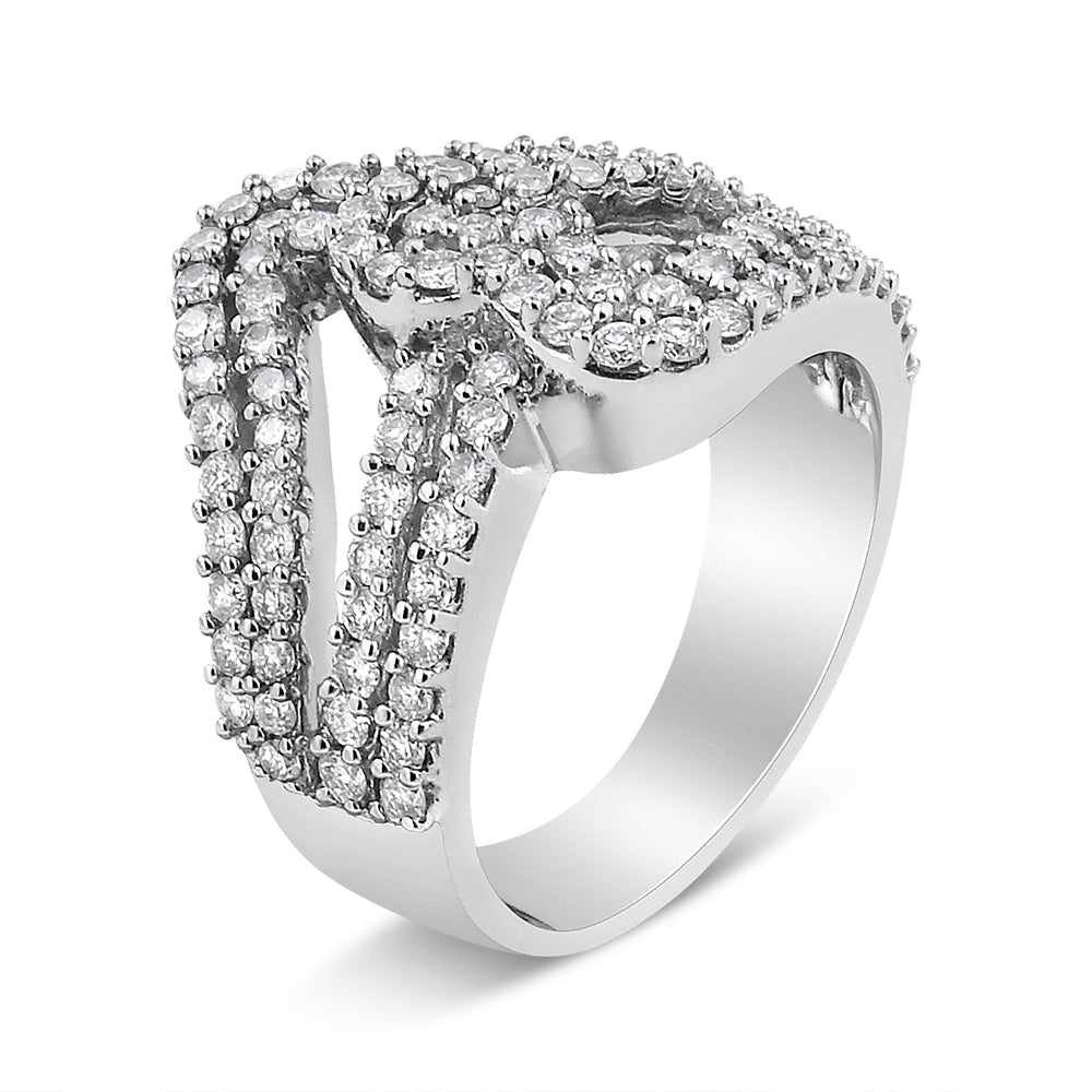 14K White Gold 1 1/2 Carat Total Weight Diamond Open Double Heart Bypass Ring Band (H-I Color, VS1-VS2 Clarity) - Ring Size 7
