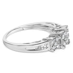 10K White Gold 1/2 Cttw Brilliant & Baguette Cut Diamond 3 Stone Design with 3 Square Clusters Engagement Ring (H-I Color, SI2-I1 Clarity) - Size 6-3/4