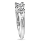 10K White Gold 1/2 Cttw Brilliant & Baguette Cut Diamond 3 Stone Design with 3 Square Clusters Engagement Ring (H-I Color, SI2-I1 Clarity) - Size 6-3/4