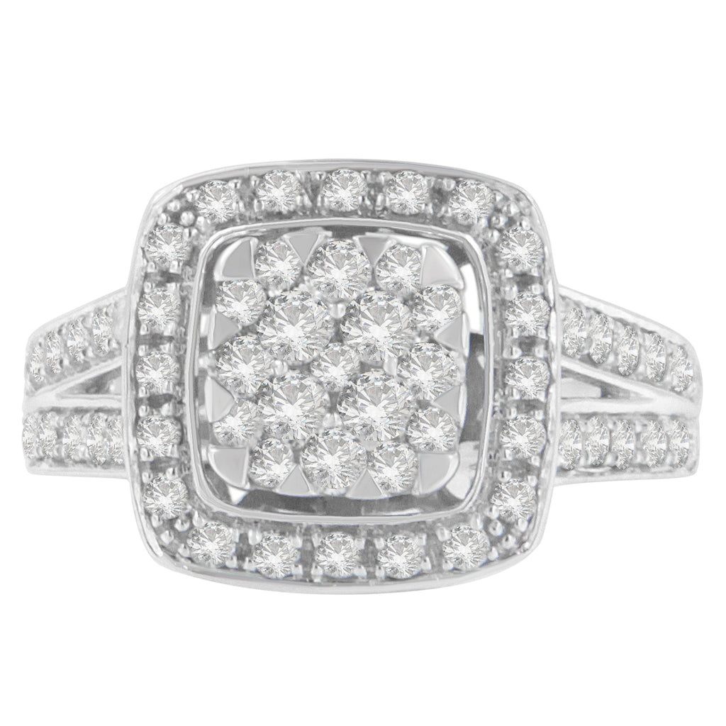 Anillo de racimo de diamantes de oro blanco de 10K (1 quilate total, color H-I, claridad SI2-I1) - Talla 6-1/2