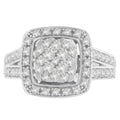 Anillo de racimo de diamantes de oro blanco de 10K (1 quilate total, color H-I, claridad SI2-I1) - Talla 6-1/2