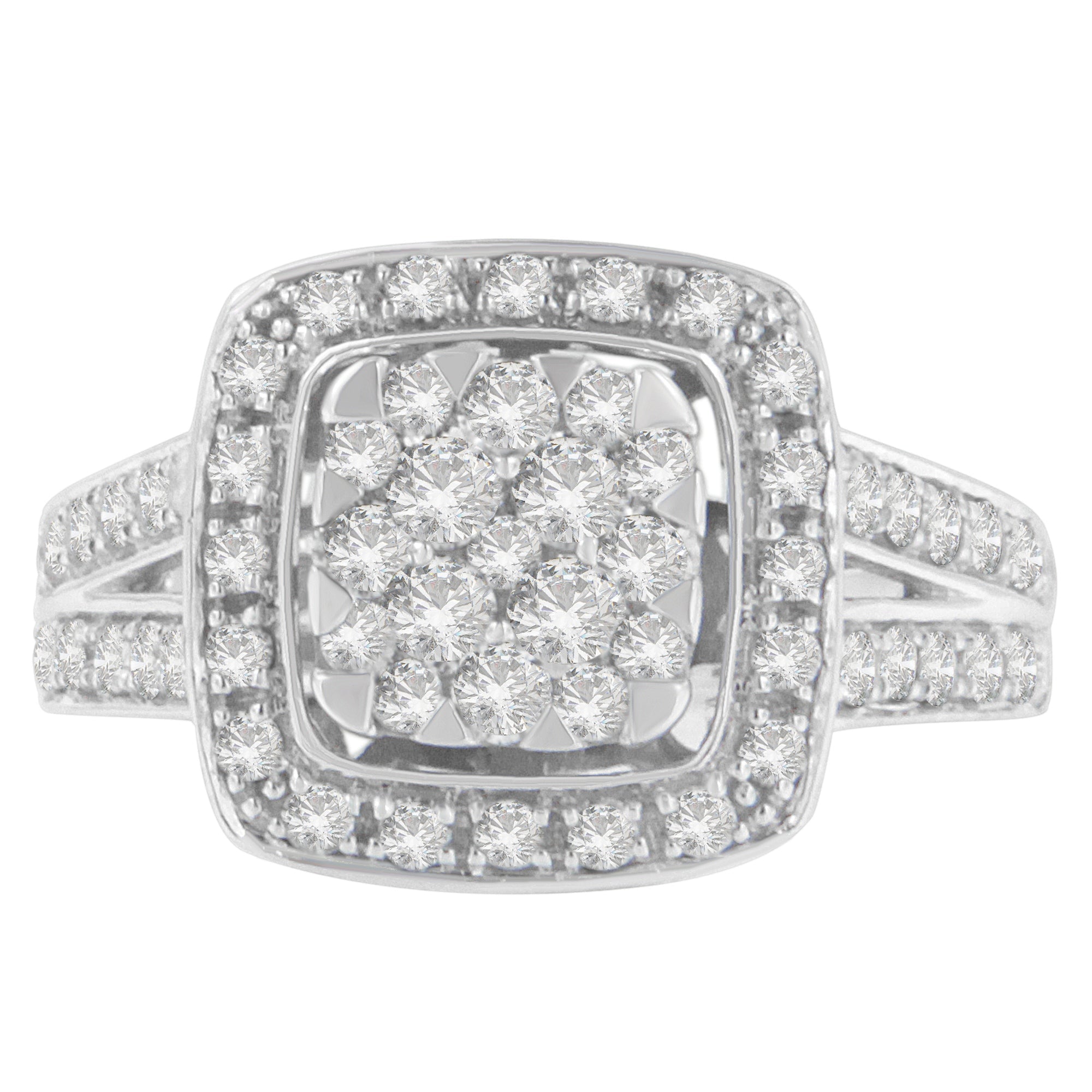 Anillo de racimo de diamantes de oro blanco de 10K (1 quilate total, color H-I, claridad SI2-I1) - Talla 6-1/2