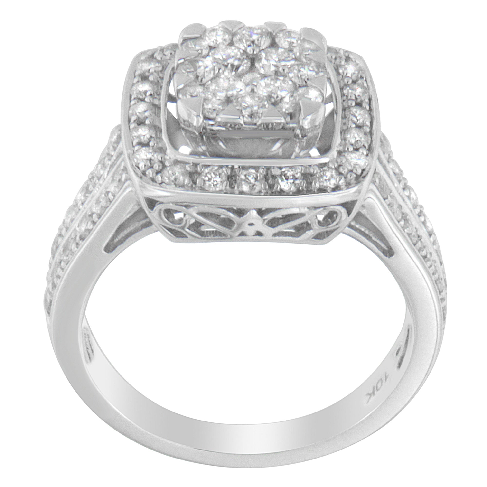 Anillo de racimo de diamantes de oro blanco de 10K (1 quilate total, color H-I, claridad SI2-I1) - Talla 6-1/2
