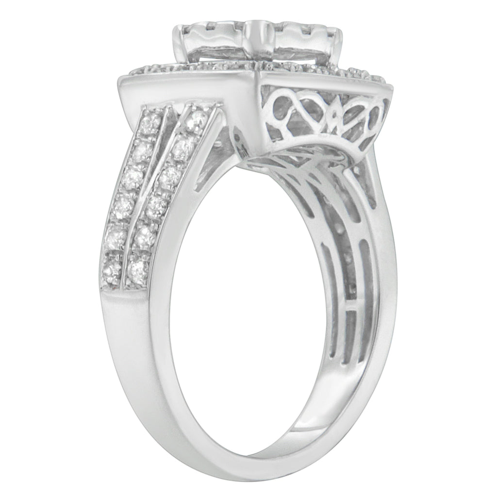 Anillo de racimo de diamantes de oro blanco de 10K (1 quilate total, color H-I, claridad SI2-I1) - Talla 6-1/2