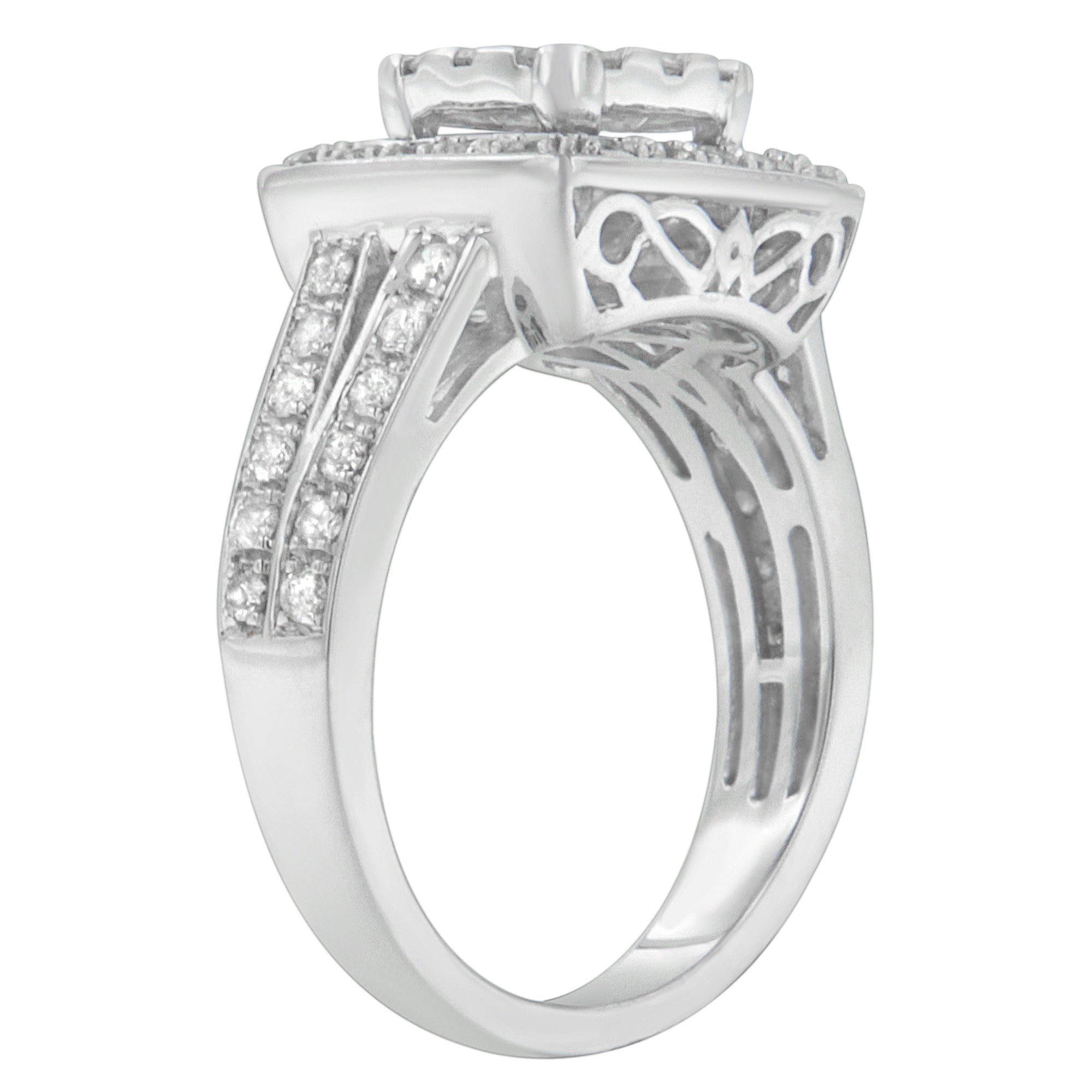 Anillo de racimo de diamantes de oro blanco de 10K (1 quilate total, color H-I, claridad SI2-I1) - Talla 6-1/2
