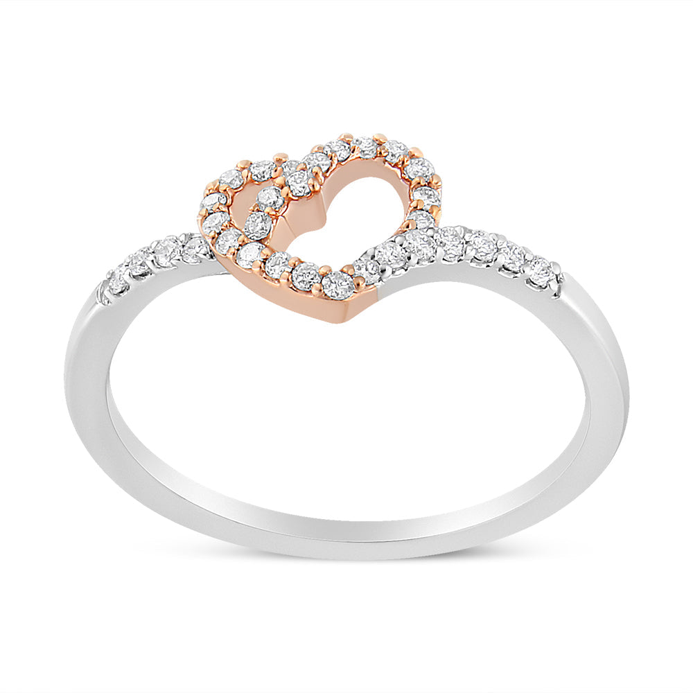 14K Rose Gold Plated and White .925 Sterling Silver 1/5 Carat Total Weight Round-Cut Diamond Open Heart Promise Ring (I-J Color, I2-I3 Clarity) - Ring Size 7