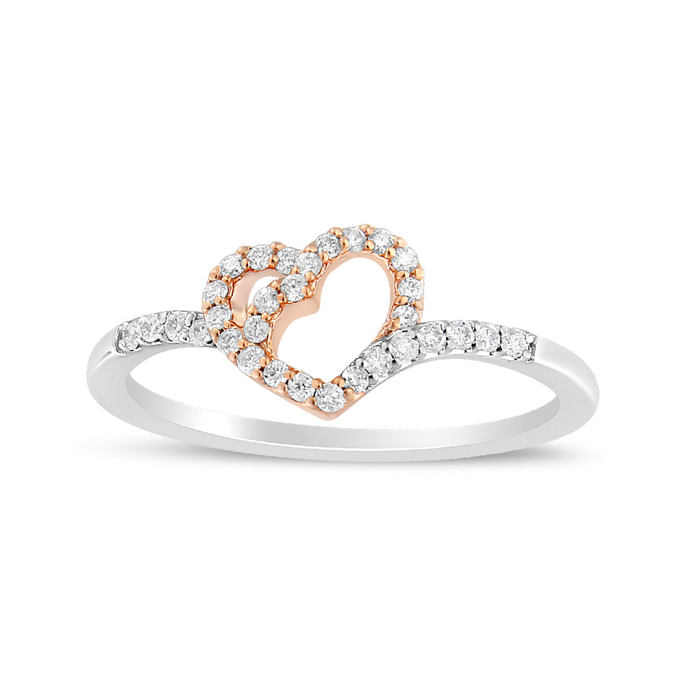 14K Rose Gold Plated and White .925 Sterling Silver 1/5 Carat Total Weight Round-Cut Diamond Open Heart Promise Ring (I-J Color, I2-I3 Clarity) - Ring Size 7