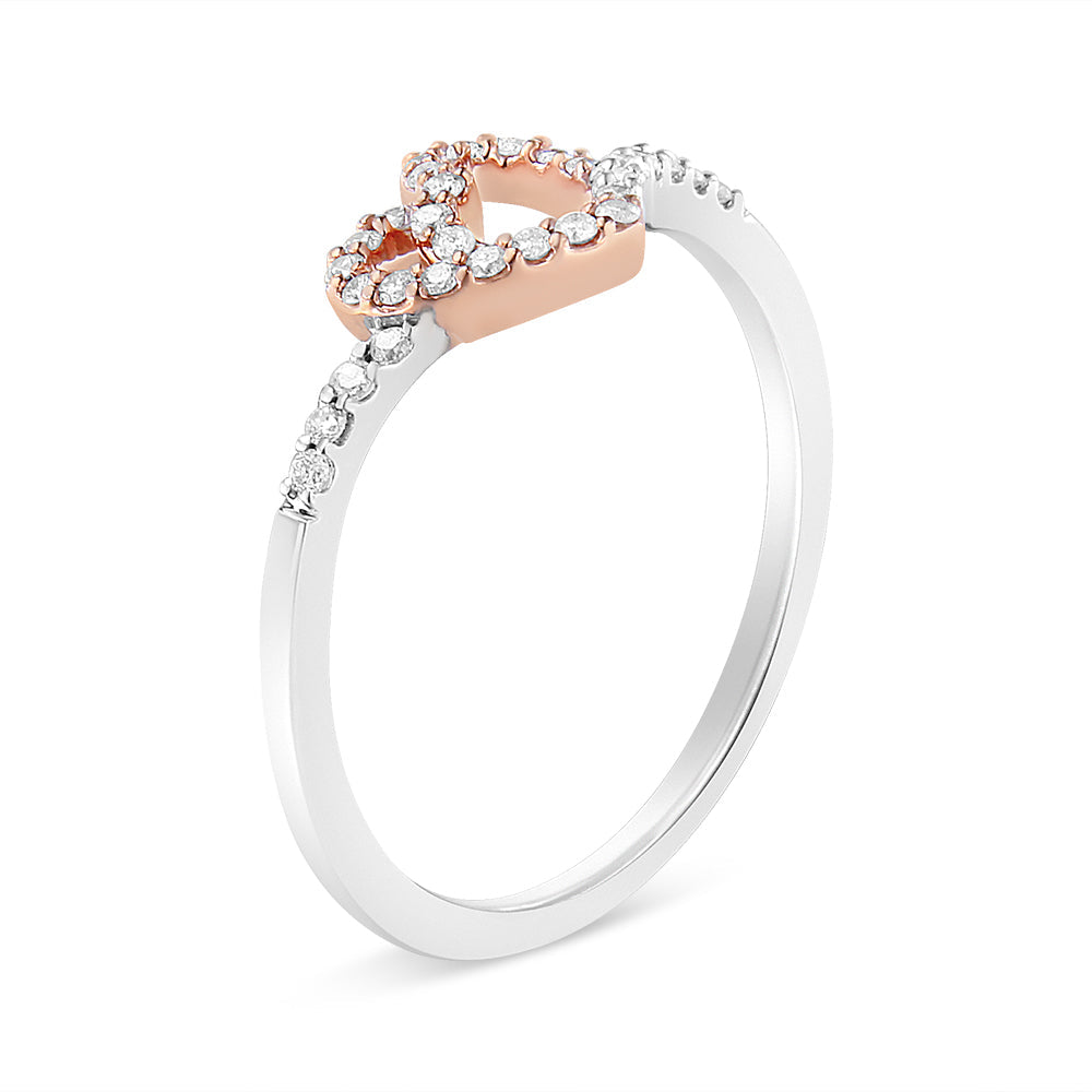 14K Rose Gold Plated and White .925 Sterling Silver 1/5 Carat Total Weight Round-Cut Diamond Open Heart Promise Ring (I-J Color, I2-I3 Clarity) - Ring Size 7