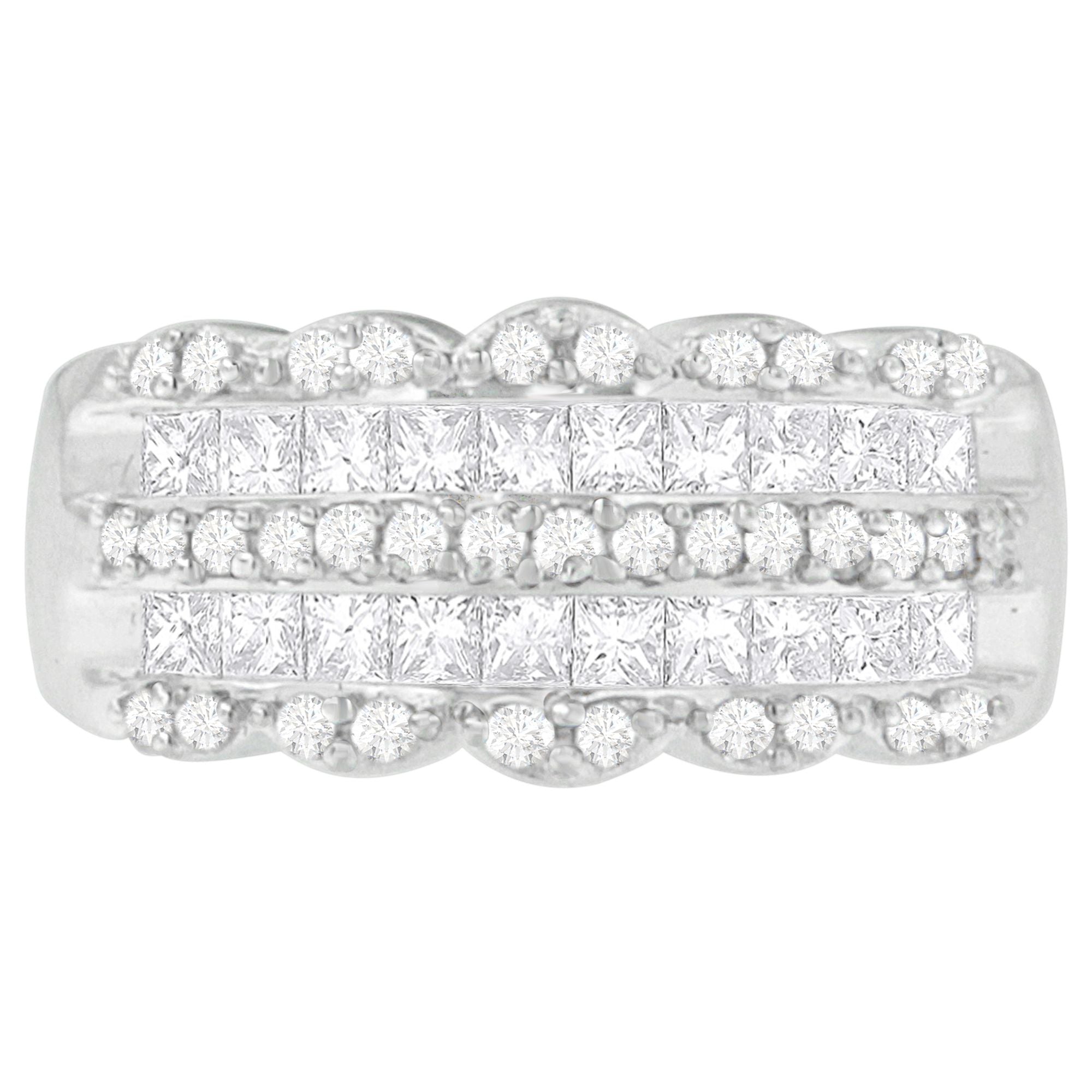 14K White Gold 1 1/7ct. TDW Round and Princess-Cut Diamond Ring(H-I, SI2-I1)