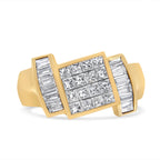 14K Yellow Gold 1 5/8 Carat Total Weight Invisible-Set Princess and Baguette Diamond Cocktail Band Ring