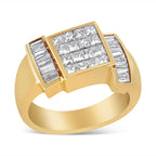14K Yellow Gold 1 5/8 Carat Total Weight Invisible-Set Princess and Baguette Diamond Cocktail Band Ring