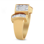 14K Yellow Gold 1 5/8 Carat Total Weight Invisible-Set Princess and Baguette Diamond Cocktail Band Ring