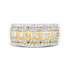 10K White and Yellow Gold 1.00 Cttw Baguette and Round cut Diamond Art Deco Multi-Row Ring Band (I-J Color, I1-I2 Clarity) - Ring Size 7