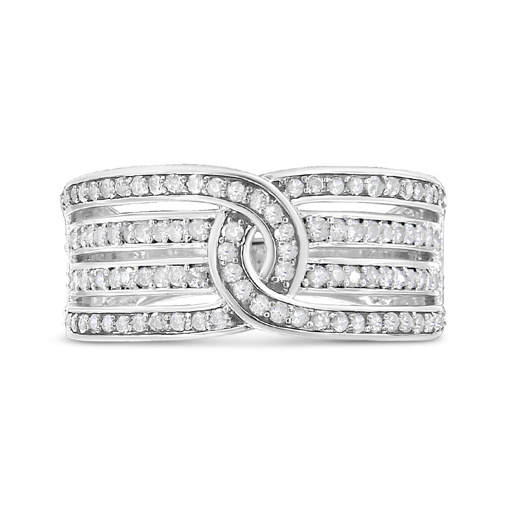 .925 Sterling Silver 1/2 Carat Total Weight Diamond Multi-Row Bypass Band Ring (I-J Color, I3 Clarity) - Size 7