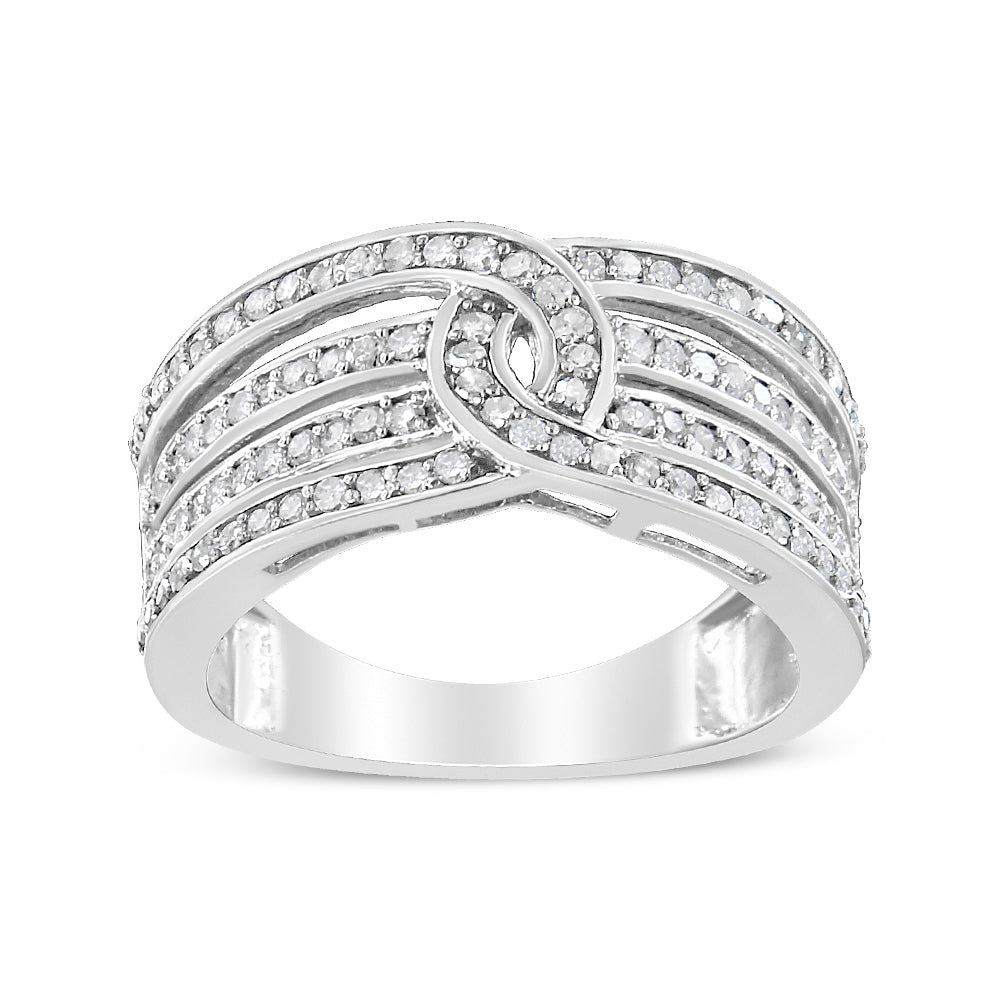 .925 Sterling Silver 1/2 Carat Total Weight Diamond Multi-Row Bypass Band Ring (I-J Color, I3 Clarity) - Size 7