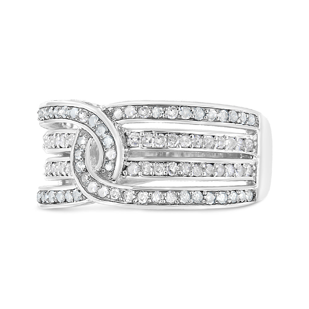 .925 Sterling Silver 1/2 Carat Total Weight Diamond Multi-Row Bypass Band Ring (I-J Color, I3 Clarity) - Size 7