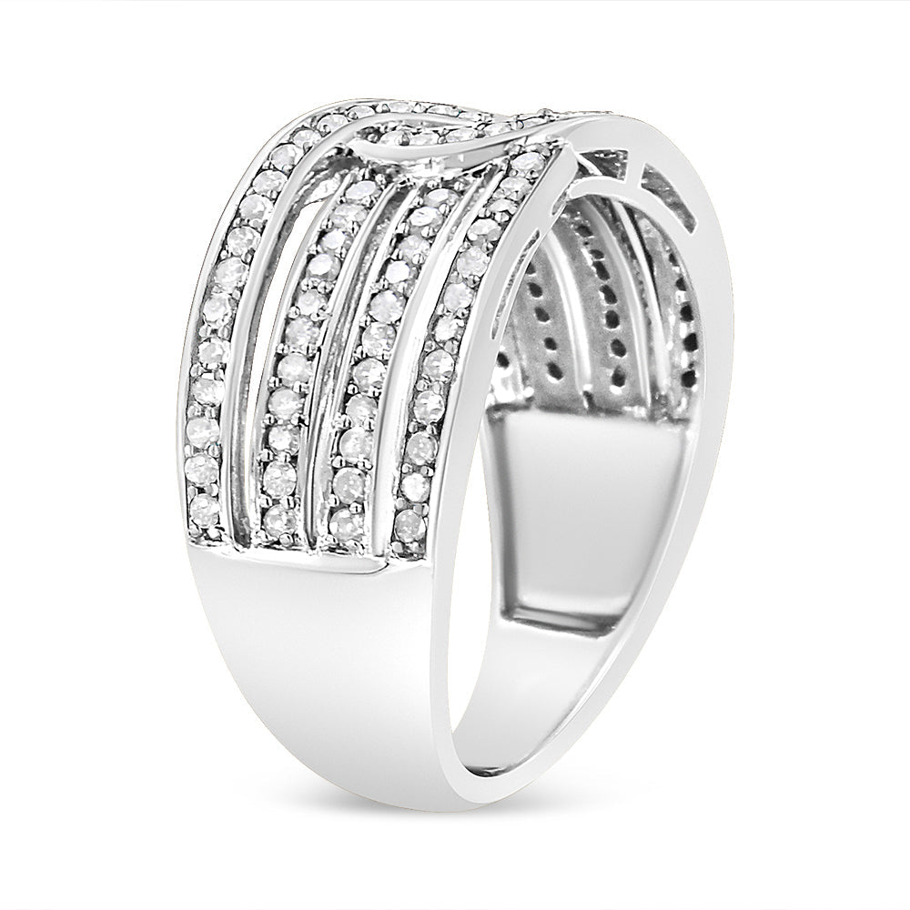 .925 Sterling Silver 1/2 Carat Total Weight Diamond Multi-Row Bypass Band Ring (I-J Color, I3 Clarity) - Size 7