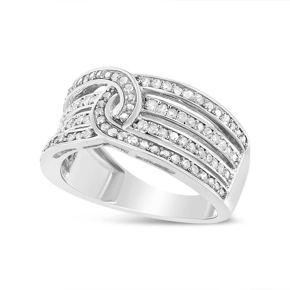 .925 Sterling Silver 1/2 Carat Total Weight Diamond Multi-Row Bypass Band Ring (I-J Color, I3 Clarity) - Size 7