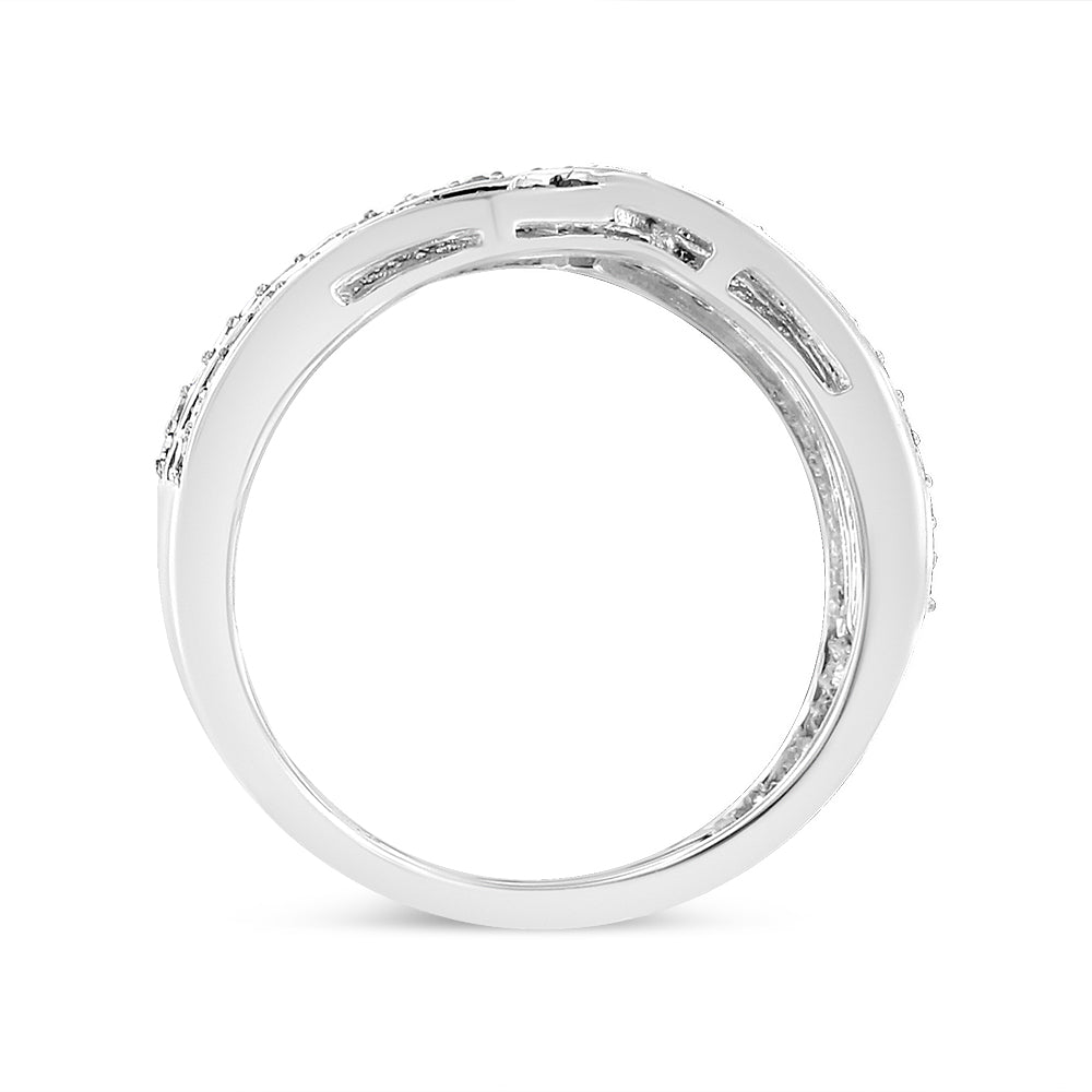 .925 Sterling Silver 1/2 Carat Total Weight Diamond Multi-Row Bypass Band Ring (I-J Color, I3 Clarity) - Size 7