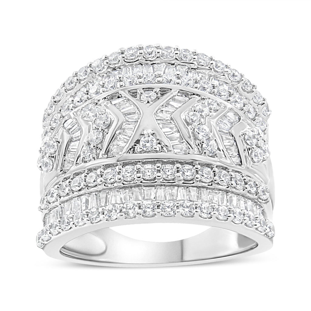 .925 Sterling Silver 2.0 Cttw Diamond Edge Multi-Row Ring Band (J-K Color, I3 Clarity) - Ring Size 7