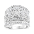 .925 Sterling Silver 2.0 Cttw Diamond Edge Multi-Row Ring Band (J-K Color, I3 Clarity) - Ring Size 7