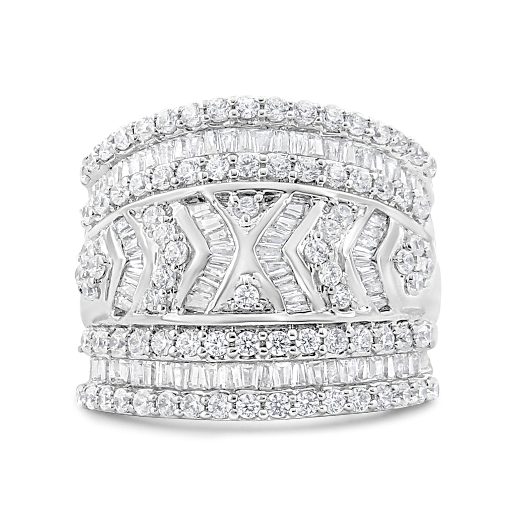 .925 Sterling Silver 2.0 Cttw Diamond Edge Multi-Row Ring Band (J-K Color, I3 Clarity) - Ring Size 7