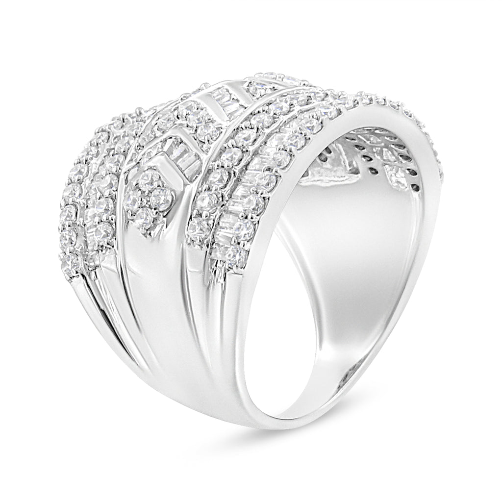.925 Sterling Silver 2.0 Cttw Diamond Edge Multi-Row Ring Band (J-K Color, I3 Clarity) - Ring Size 7