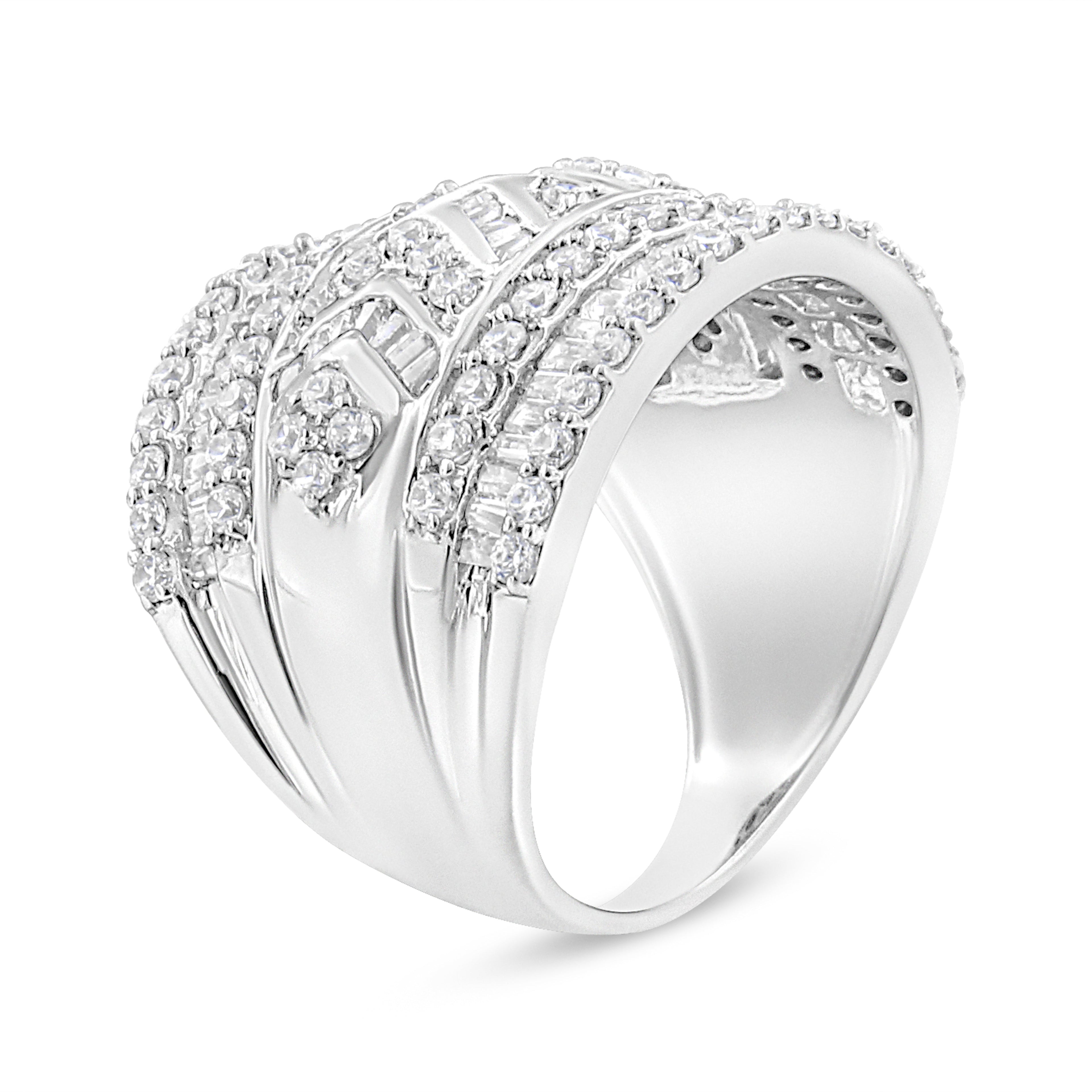 .925 Sterling Silver 2.0 Cttw Diamond Edge Multi-Row Ring Band (J-K Color, I3 Clarity) - Ring Size 7